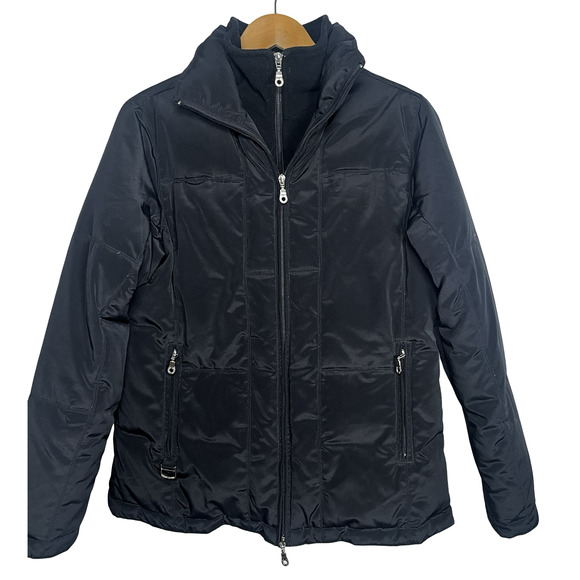 Larry Levine Down Jacket Womens Small Black Puffer Fleece Lined Zip Coat - Picture 1 of 15